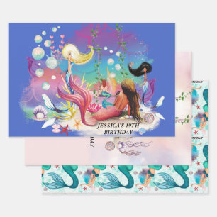 Under The Sea Mermaid Ocean Purple Turquoise Wrapping Paper Sheet
