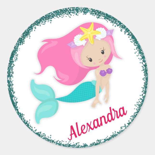 Under the Sea Mermaid Party Classic Round Sticker (Front)