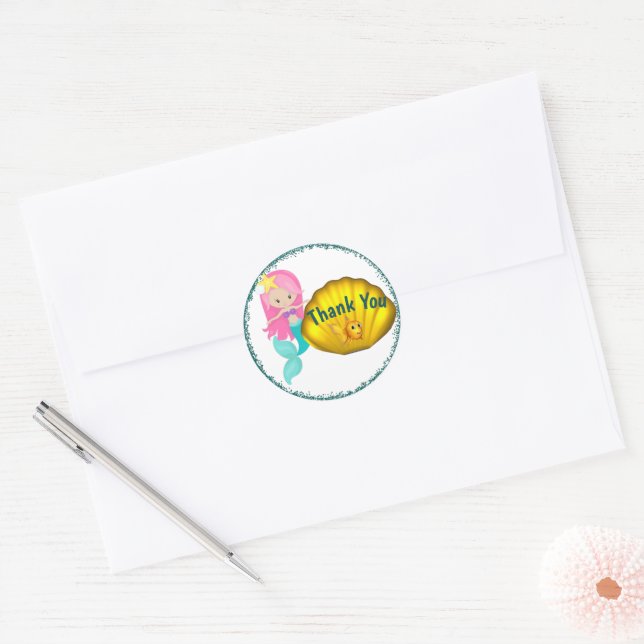 Under the Sea Mermaid Party Classic Round Sticker (Envelope)