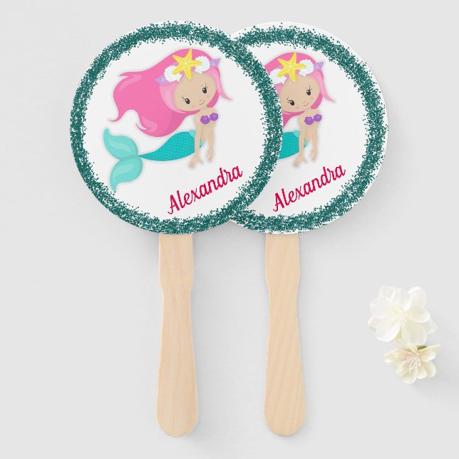 Under the Sea Mermaid Party Personalised Hand Fan (Front and Back)