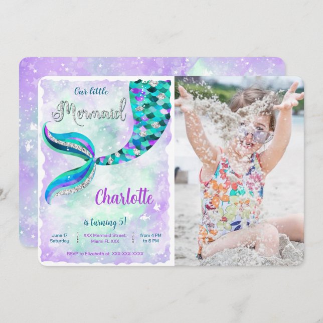 Under the sea Mermaid Photo Invitation (Front/Back)