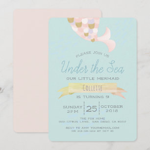 Under the Sea Mermaid Pink Birthday Invitation