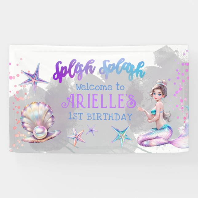 Under the Sea Mermaid Pool Party Girl Birthday Banner (Horizontal)