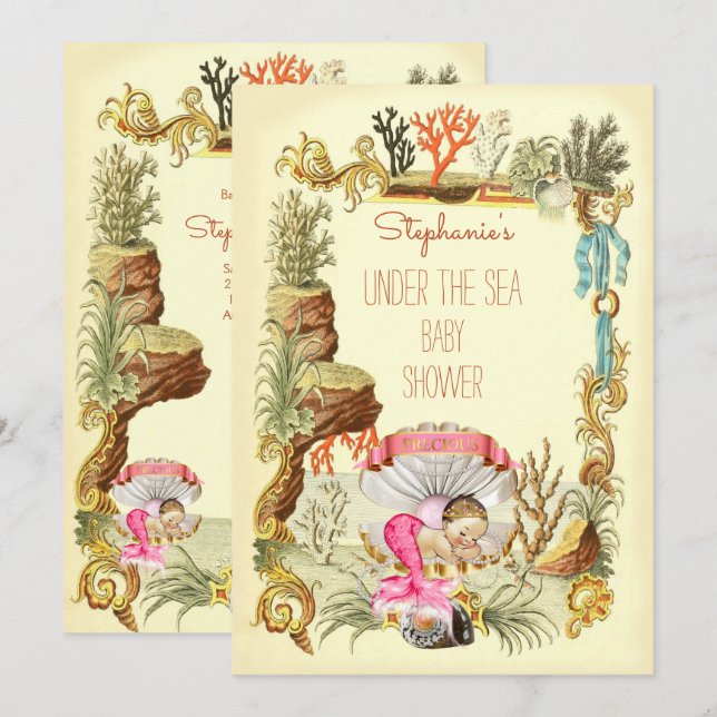 Under The Sea Mermaid Princess Baby Shower Invitation (Front/Back)