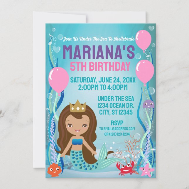 Under The Sea Mermaid Princess (brown/tan) Invitation (Front)