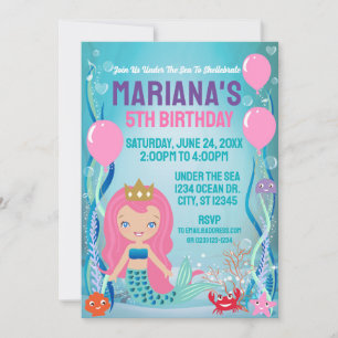 Under The Sea Mermaid Princess (pink/light) Invitation