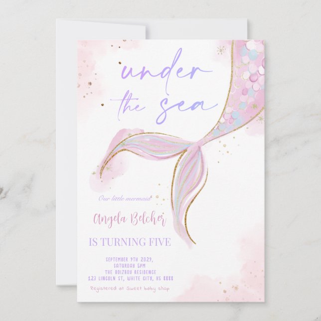 Under the Sea Mermaid Purple Teal First birthday Invitation (Front)
