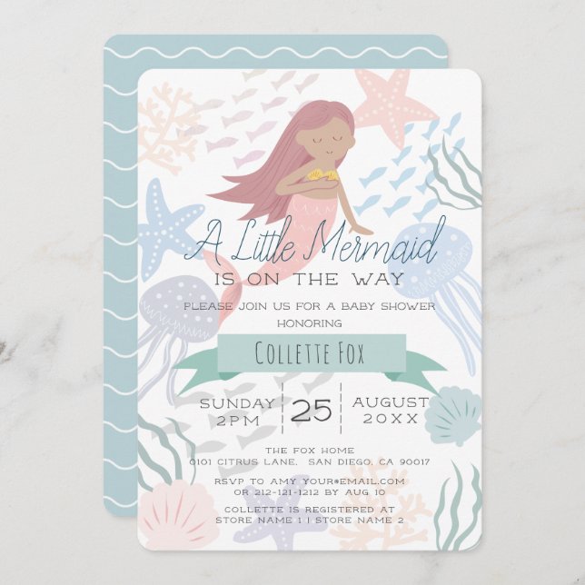 Under the Sea Mermaid Sea Green Baby Shower Invita Invitation (Front/Back)