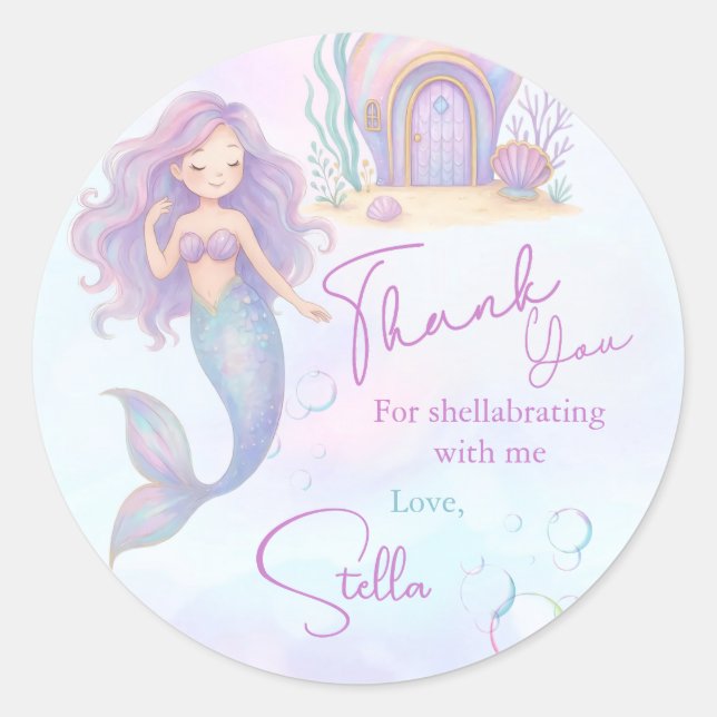 Under the Sea Mermaid Sea Purple Girl 1st Birthday Classic Round Sticker (Front)