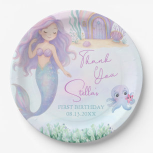 Under the Sea Mermaid Sea Purple Girl 1st Birthday Paper Plate