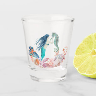 Under the Sea Mermaid Seahorse Beach Seashells Shot Glass