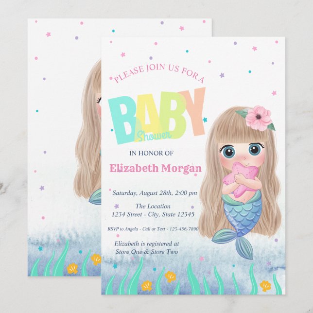 Under The Sea,Mermaid Seashell Baby Shower Invitation (Front/Back)