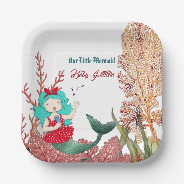  Under The Sea Mermaid Singing Coral Reef Birthday Paper Plate (Front)
