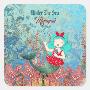 Under The Sea Mermaid Singing Tropical Coral Reef  Square Sticker