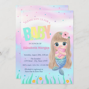 Under The Sea,Mermaid Star Holographic Baby Shower Invitation