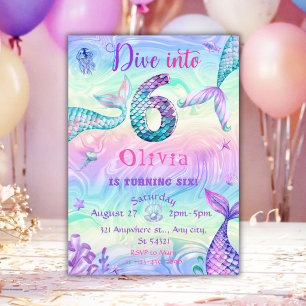 Under the Sea Mermaid Tail 6th for Girls Birthday Invitation