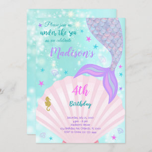 Under The Sea Mermaid Tail Birthday Invitation