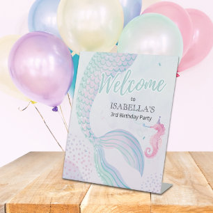 Under the Sea Mermaid Tail Birthday Welcome Pedestal Sign