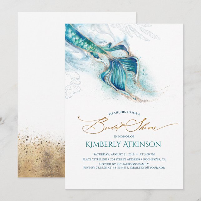 Under the Sea Mermaid Tail Bridal Shower Invitation (Front/Back)