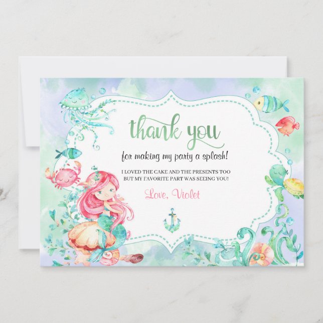 Under The Sea Mermaid Thank You Card (Front)