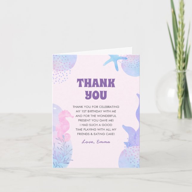 Under the Sea Mermaid  Thank You Card (Front)