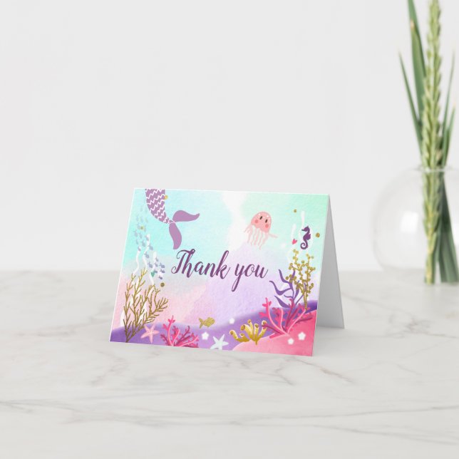 Under The Sea Mermaid Thank you card Pink Purple (Front)