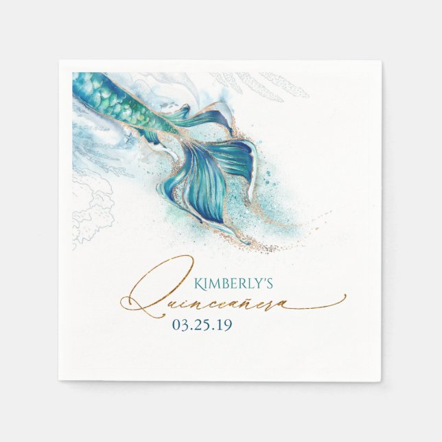 Under the Sea Mermaid Themed Quinceanera Napkin (Front)