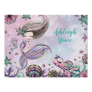 Under the Sea Mermaid & Turtle Nursery Baby Girl Poster
