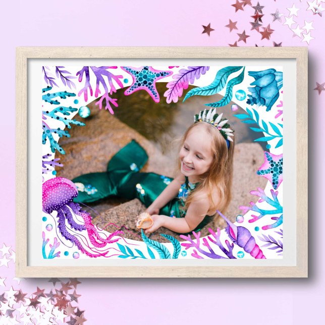 Under the Sea Mermaid Watercolor Frame Photo Poster (Under the Sea Mermaid Watercolor Frame Photo Poster)
