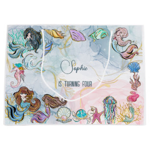 Under the sea Mermaids kids birthday Large Gift Bag