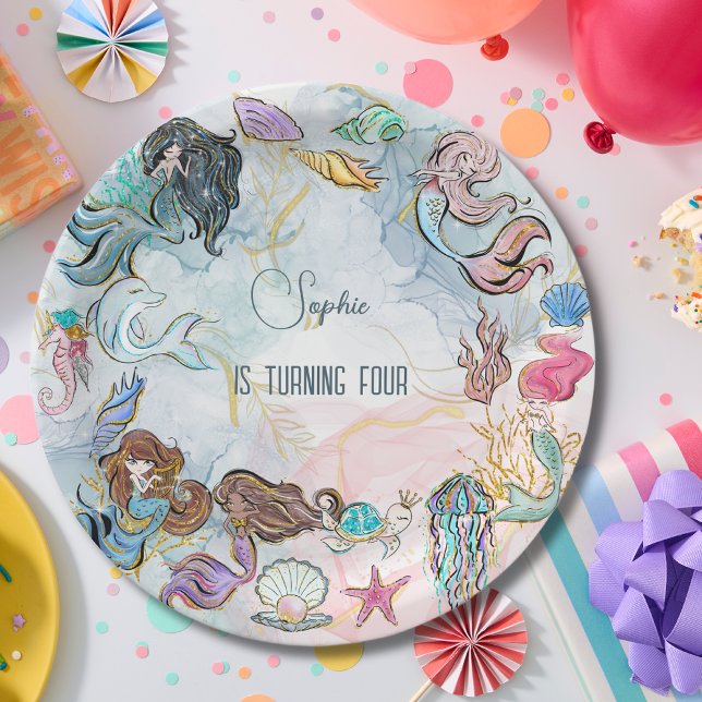 Under the sea Mermaids kids birthday Paper Plate (Creator Uploaded)