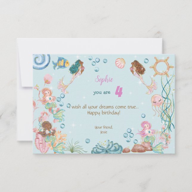Under the sea Mermaids kids happy birthday Card (Front)
