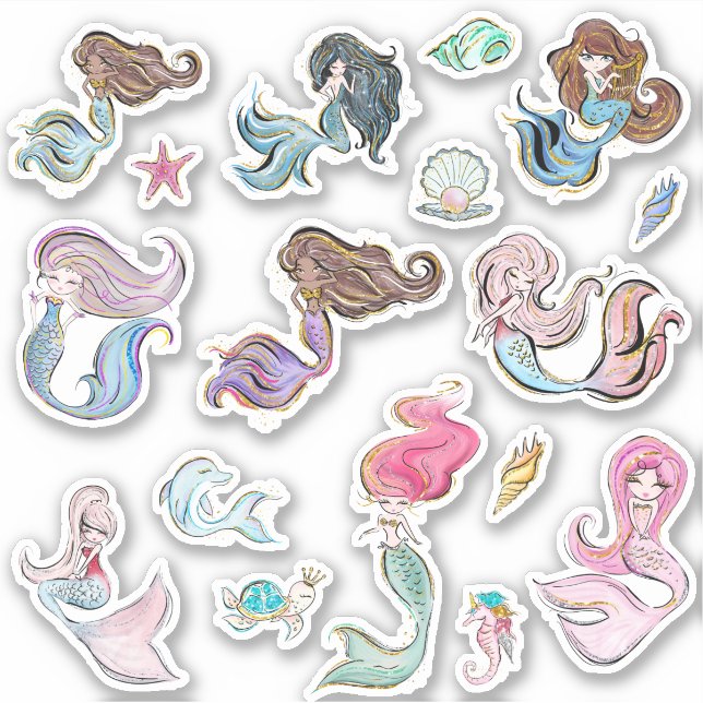 under the sea, mermaids sticker pack (Front)