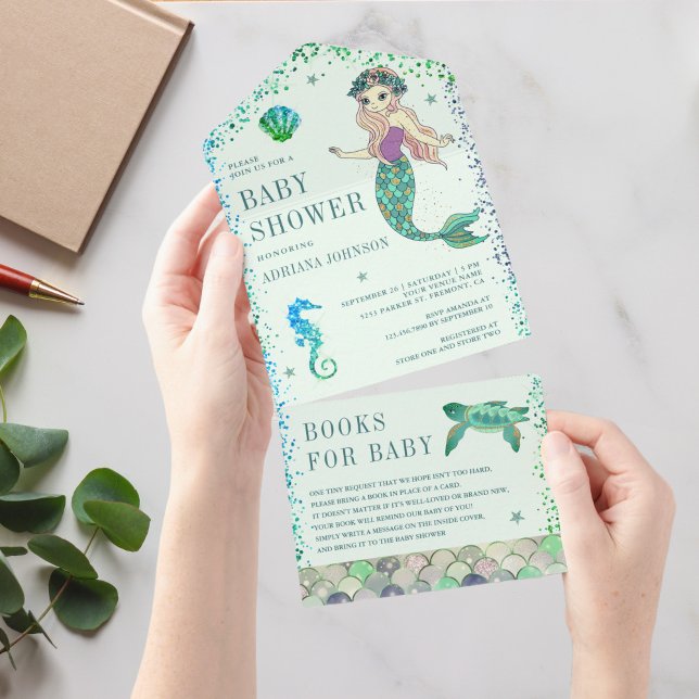 Under the Sea Mint Green Mermaid Baby Shower All In One Invitation (Creator Uploaded)