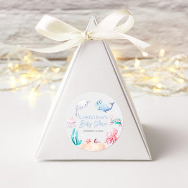Under The Sea Nautical Baby Shower Classic Round Sticker (Creator Uploaded)