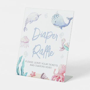 Under the Sea Nautical Baby Shower Diaper Raffle Pedestal Sign