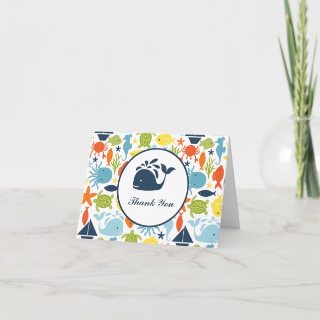 Under the Sea, Nautical Baby Shower Thank You Note Card (Front)