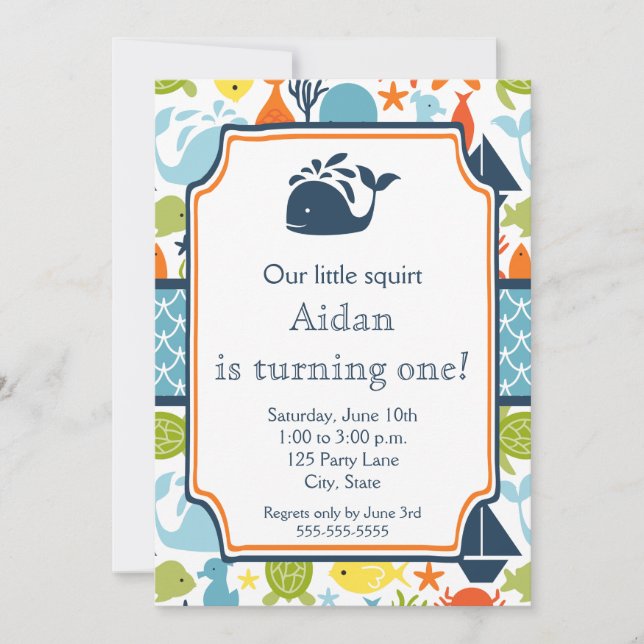 Under the Sea, Nautical Birthday Invitation (Front)
