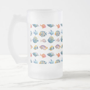 Under The Sea Nautical Fish Pattern Frosted Glass Beer Mug