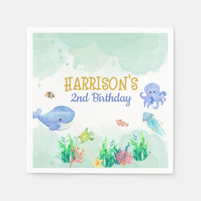 Under the Sea Nautical kids Birthday party  Napkin (Front)