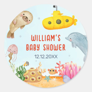Under The Sea Nautical Marine Baby Shower  Classic Round Sticker