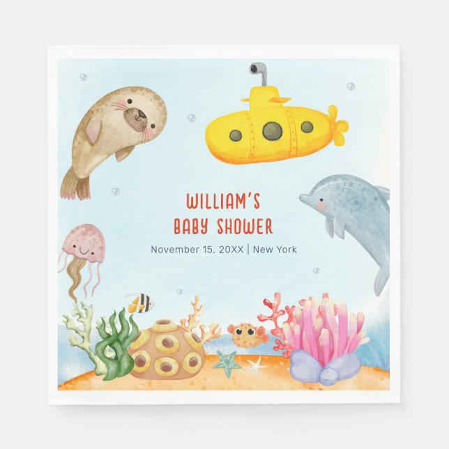 Under The Sea Nautical Marine Baby Shower  Napkin (Front)