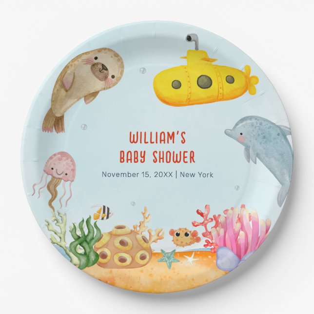 Under The Sea Nautical Marine Baby Shower  Paper Plate (Front)