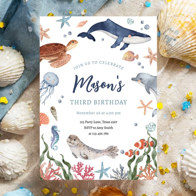Under the Sea Nautical Ocean Animals Boy Birthday Invitation (Creator Uploaded)