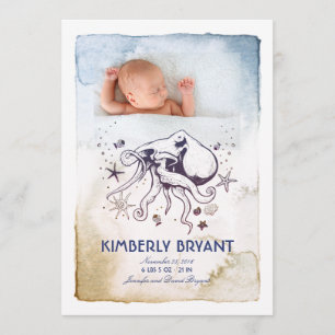 Under the Sea - Nautical Watercolors Baby Birth Announcement