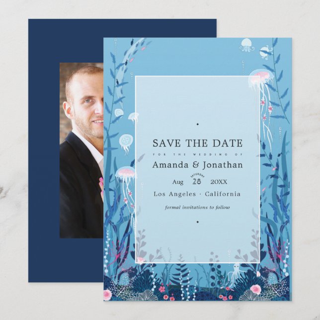 Under the Sea Nautical Wedding Photo  Save The Dat Date (Front/Back)