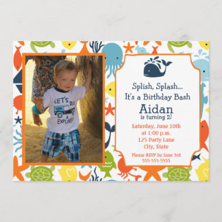 Under the Sea, Nautical with photo Birthday Invitation