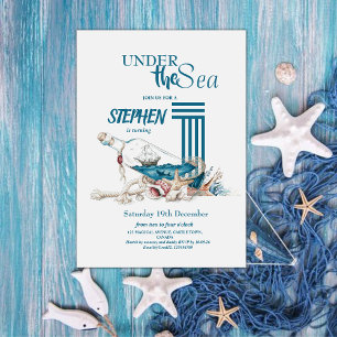 Under the Sea Navy Blue Kids 1th Birthday Party Invitation
