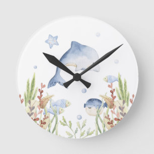 Under the Sea nursery decor, Dolphin Round Clock
