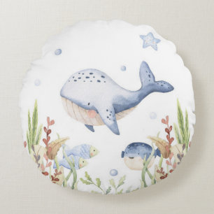 Under the Sea Nursery Decor, Whale Round Cushion